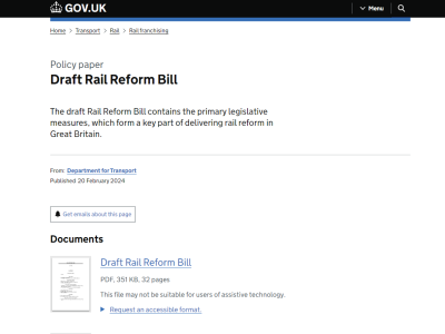 Draft Rail Reform Bill online publication